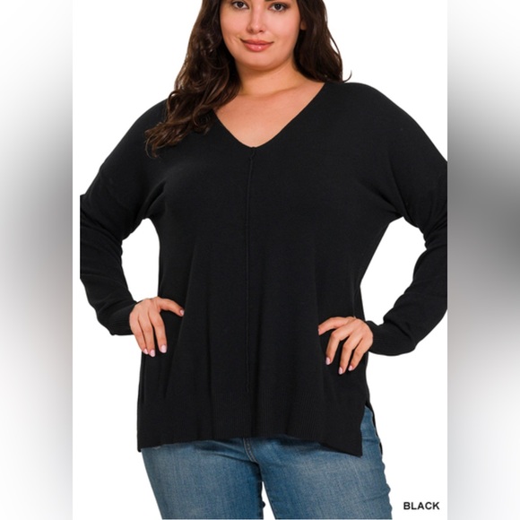 NWT ZENANA PLUS  Viscose GARMENT DYED FRONT SEAM SWEATER - Picture 1 of 1